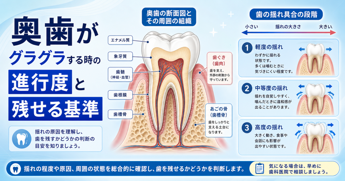 奥歯がグラグラしたら抜歯？歯周病の進行と残せる基準を解説