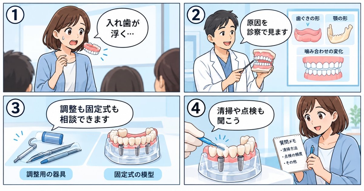 人前で入れ歯が外れるのはなぜ？調整と固定式で会話・食事はどう変わる